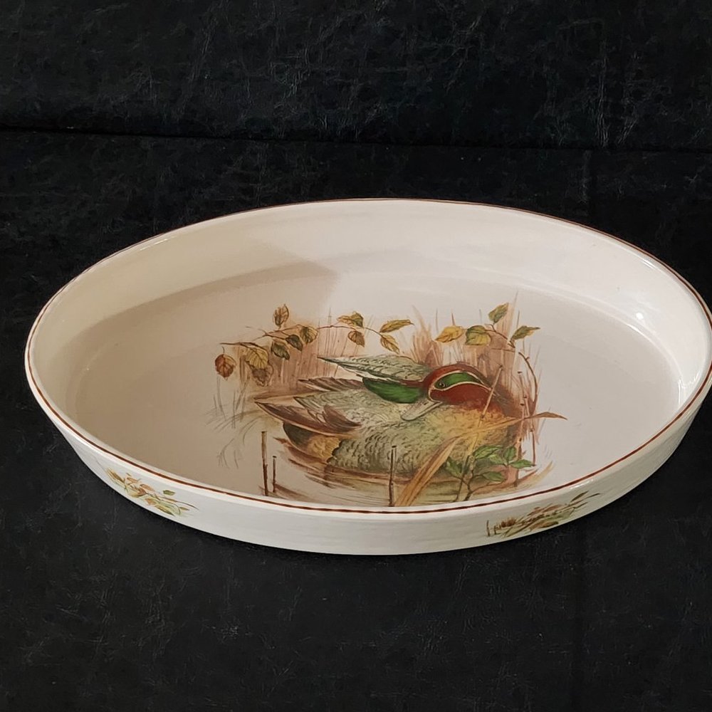 Vintage Porcelain Oval Dish POF Lodi Italy Porcella Pirosken Green Winged Teal i